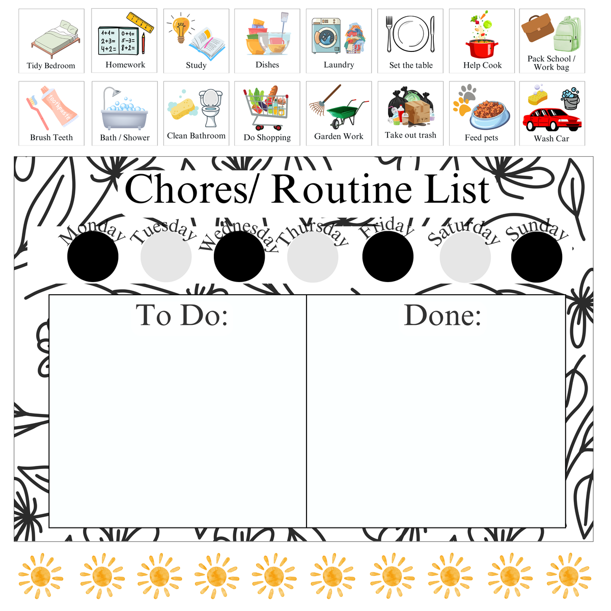 Black & White Flower Chores/ Routine List