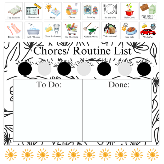 Black & White Flower Chores/ Routine List