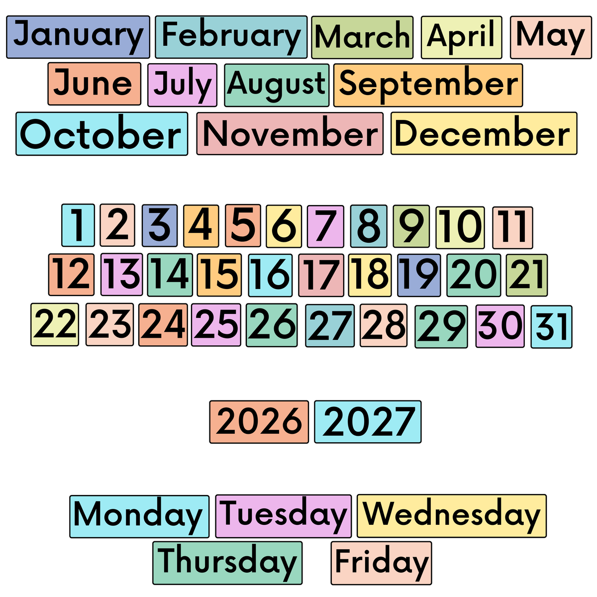 Colourful Calendar Magnets
